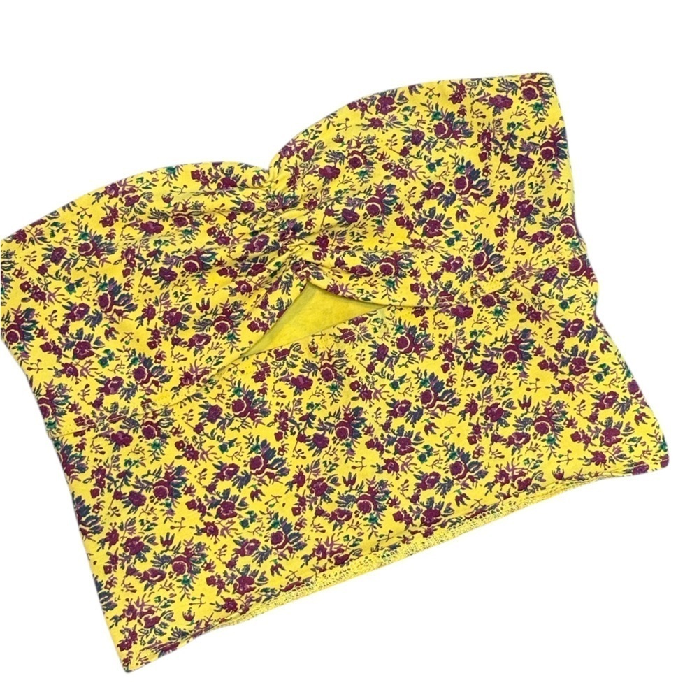 Silence + Noise Urban Outfitters Crop Tube Top Yellow Red Floral Print Small